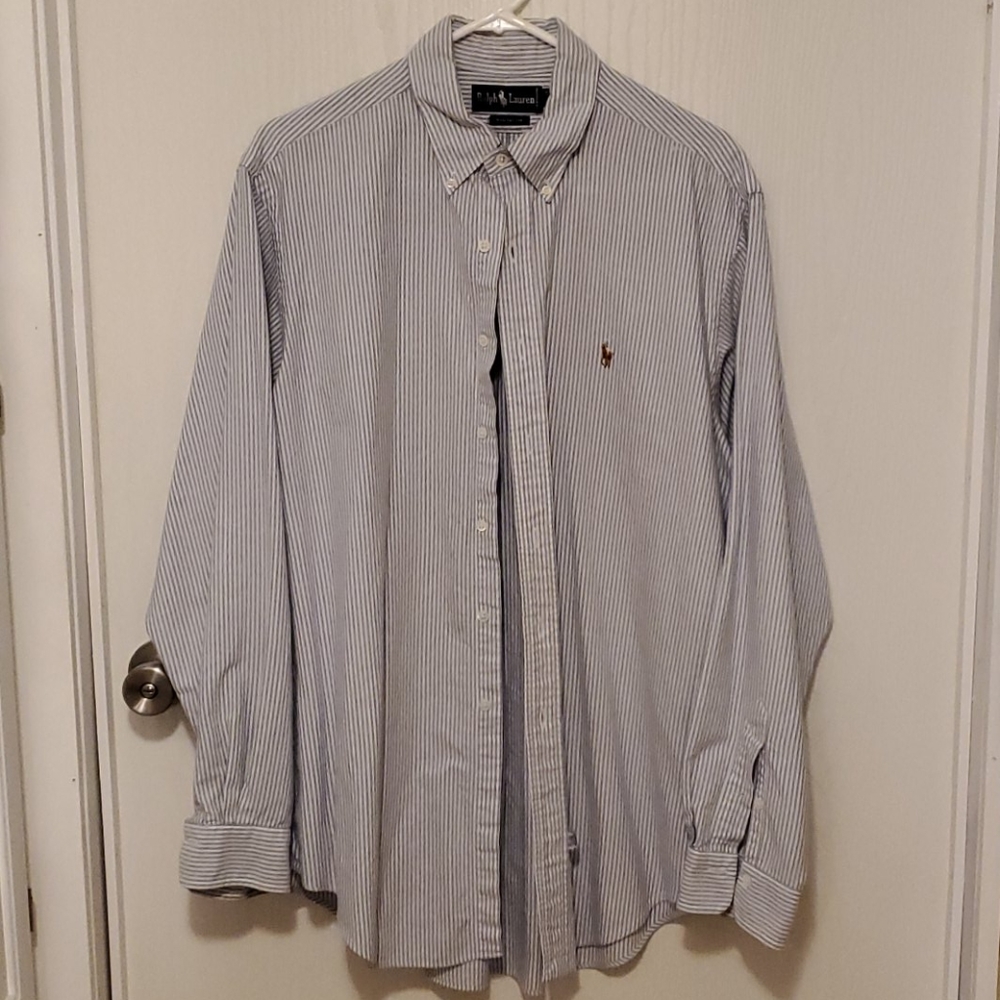 Men's Ralph Lauren Blue/White Stripe LS Oxford EUC